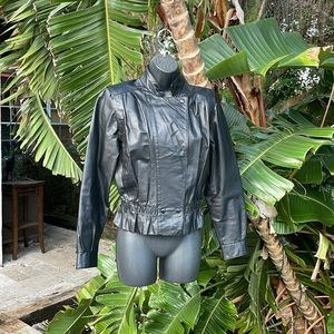 Wilsons leather higher collar moto bomber jacket with peplum